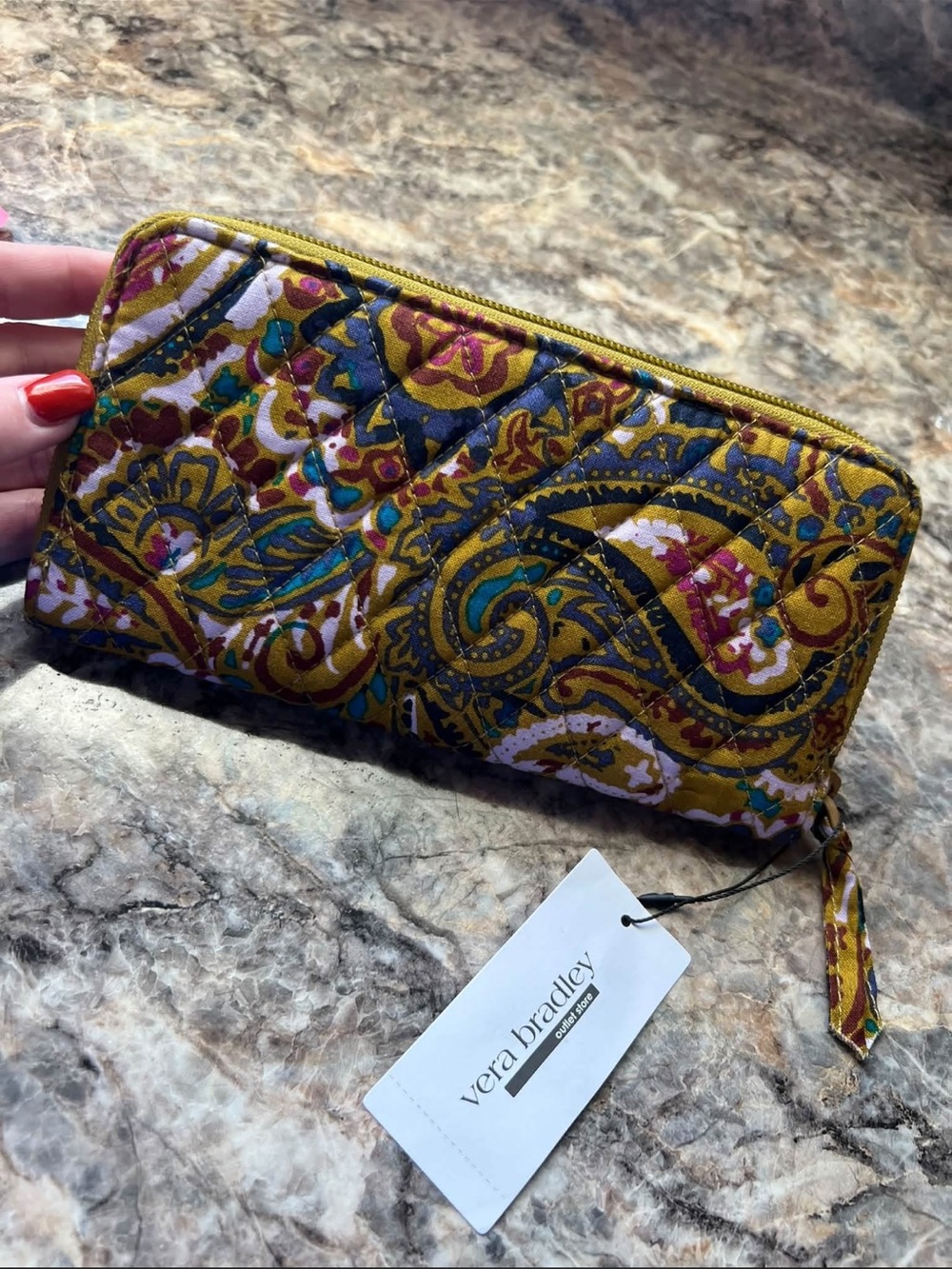 Vera Bradley Mustard Paisley Quilted Zip-Around Wallet